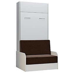 Inside 75 Armoire lit escamotable DYNAMO SOFA canapé accoudoirs blanc tissu marron 90*200 cm 