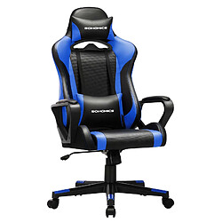 Helloshop26 Fauteuil gamer chaise de bureau siège ergonomique avec support lombaire réglable appui-tête amovible hauteur réglable dossier inclinable charge 150 kg noir et bleu 12_0001422 