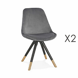 Mes Lot de 2 chaises repas en tissu gris et pieds noirs - KRAFT