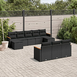 vidaXL Salon de jardin 10 pcs avec coussins noir résine tressée 