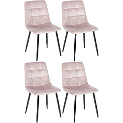 Decoshop26 Lot de 4 chaises de salle à manger coutures décoratives carrées en tissu velours rose et métal noir 10_0001780 