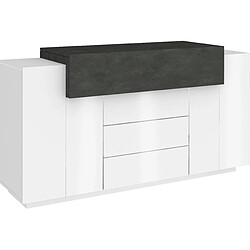 Alter Buffet moderne, Buffet design avec 3 portes et 3 tiroirs, Made in Italy, Meuble TV, Buffet de salon, 160x45h86 cm, Couleur Blanc Brillant et Gris Frêne