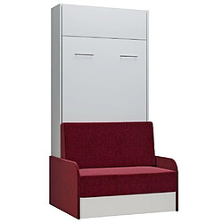 Inside 75 Armoire lit escamotable DYNAMO SOFA blanc canapé + accoudoirs tissu rouge 90*200 cm 