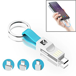 Wewoo Câble multifonction 3 en 1 USB vers Lightning 8 broches + Micro USB + de données et charge magnétique USB-C / Type-C avec porte-clés, pour iPhone, Galaxy, Huawei, Xiaomi, HTC, Sony autres téléphones intelligents (Bleu) 