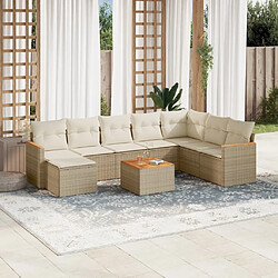 vidaXL Salon de jardin avec coussins 9 pcs beige résine tressée