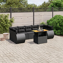 vidaXL Salon de jardin 8 pcs avec coussins noir résine tressée