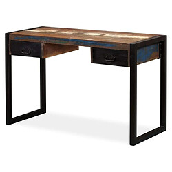 Helloshop26 Bureau table meuble travail informatique avec 2 tiroirs bois de récupération massif 120 cm 0502062 