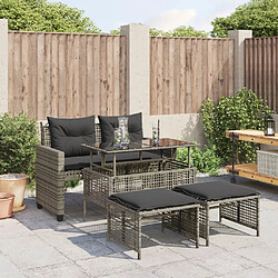 vidaXL Salon de jardin avec coussins 4 pcs gris résine tressée verre 