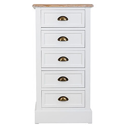 Pegane Chiffonnier, meuble de rangement en bois avec 5 tiroirs coloris blanc, naturel - Longueur 45 x Profondeur 35 x Hauteur 90 cm