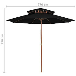 vidaXL Parasol à deux étages avec mât en bois noir 270 cm pas cher