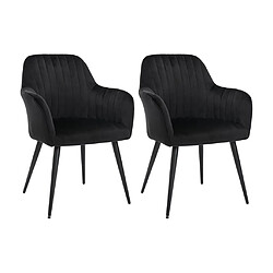 Vente-Unique Lot de 2 chaises avec accoudoirs en velours et métal - Noir - ELEANA