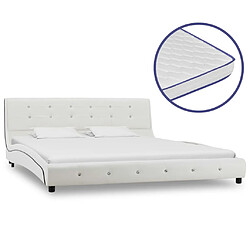 vidaXL Lit avec matelas à mémoire de forme Blanc Similicuir 160x200 cm