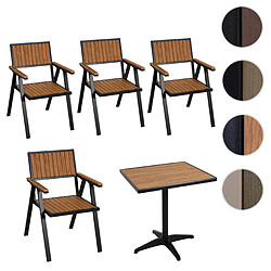 Mendler Set de 4 chaises de jardin + table de jardin HWC-J95, chaise table, revêtement Gastro Outdoor, alu aspect bois ~ noir, teck