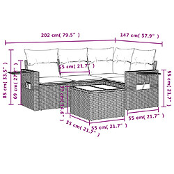 Acheter vidaXL Salon de jardin 5 pcs avec coussins gris résine tressée