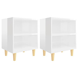 vidaXL Tables de chevet pieds en bois 2 pcs Blanc brillant 40x30x50 cm