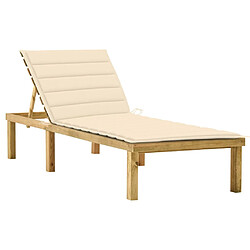 vidaXL Chaise longue avec coussin crème Bois de pin imprégné