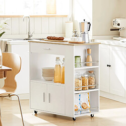 SoBuy FKW113-WN Desserte Roulante Chariot de Cuisine à roulettes Buffet Multifonctionnel avec Etagère Latérale, Portes, Tiroirs, Porte-torchon