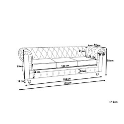 Avis Beliani Canapé 3 places en tissu gris clair CHESTERFIELD BIG