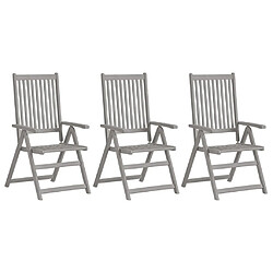 Maison Chic Lot de 3 Chaises inclinables de jardin - Fauteuil d'extérieur avec coussins Bois d'acacia -MN80455