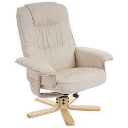 Decoshop26 Fauteuil relax en synthétique crème pied en bois siège pivotant FAL04029 