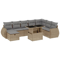 vidaXL Salon de jardin avec coussins 9 pcs beige résine tressée