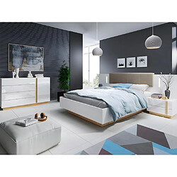 Avis Vente-Unique Lit avec chevets 160 x 200 cm - Avec LEDs - Blanc et naturel + Sommier + Matelas - MURARI