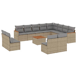 vidaXL Salon de jardin avec coussins 13 pcs beige résine tressée