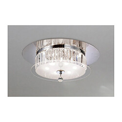 Luminaire Center Plafonnier Tosca rond 6 Ampoules chrome poli/verre/cristal Coloris : chrome poli, transparent/verre dépoli Coloris de l'abat jour : givré/transparent Diamètre en Cm : 45 Hauteur en Cm : 18 Poids en Kilos : 3,2 Nombre d'ampou