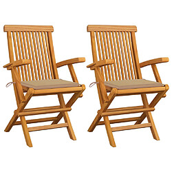 vidaXL Chaises de jardin et coussins beige lot de 2 Bois teck massif