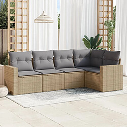 vidaXL Salon de jardin avec coussins 5 pcs beige résine tressée 