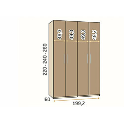 Avis Inside 75 Armoire 4 portes Cadres standard 199,2 x 220 cm structure Habana façade Polar poignée Barra Blanco