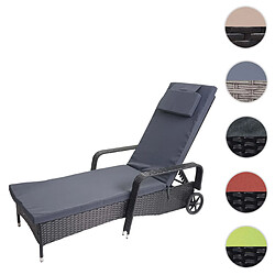 Mendler Chaise longue Carrara, polyrotin, bain de soleil, couchette, alu ~ anthracite, coussin gris 