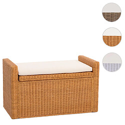 Mendler Banc banquette / coffre de rangement M92, rotin ~ couleur miel