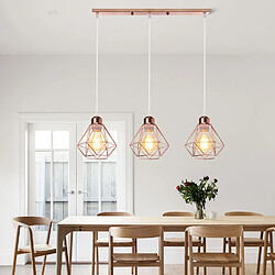 Stoex Plafonnier Rétro À 3 Lumières Or Rose Suspension Lustre E27 Cage en Métal Suspension Luminaire Vintage D'Intérieur