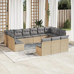 vidaXL Salon de jardin avec coussins 13 pcs beige résine tressée