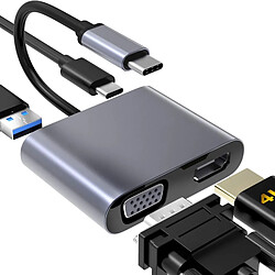 Convertisseur iLike HD5 4en1 USB-C vers Hdmi 4K 30Hz / Moniteur VGA / USB 3.0 / USB-C PD 100W 