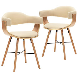 Decoshop26 Lot de 2 chaises de salle à manger cuisine design moderne synthétique et bois courbé crème CDS020426