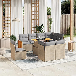 vidaXL Salon de jardin avec coussins 9 pcs beige résine tressée 