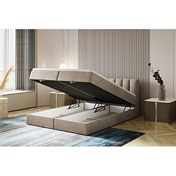 TRADA Lit adulte 180x200 cm CITY - avec matelas ressorts intégré, rangement et surmatelas - tissu velours – beige