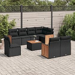 Maison Chic Ensemble Tables et chaises d'extérieur 9 pcs avec coussins,Salon de jardin noir résine tressée -GKD327744