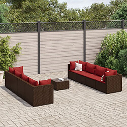 vidaXL Salon de jardin avec coussins 9 pcs marron résine tressée 