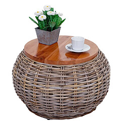 Mendler Table d'appoint HWC-M30, Table en rotin table de fleurs table de café table de salon table en bois, ronde 33x49x49cm, Kubu rotin naturel