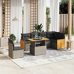 vidaXL Salon de jardin avec coussins 7 pcs gris résine tressée