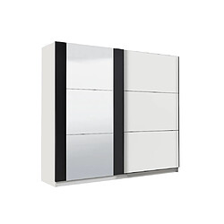 Vente-Unique Armoire SUTERA - 2 portes coulissantes - Avec miroir - L.217 cm - Blanc et noir