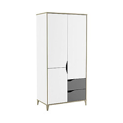 Mes Armoire 2 portes 2 tiroirs 88,9x50,1x184,6 cm blanc et gris - MINDEN