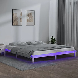 Maison Chic Lit adulte - Cadre de lit à LED,Structure du lit Contemporain blanc 180x200 cm Super King bois massif -MN60827