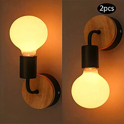 Avis Stoex Lot de 2 Lampe murale noire Simplicity E27 LED Applique murale en fer et en bois pour salle des enfants Chambre Bar Hôtel (sans ampoule)