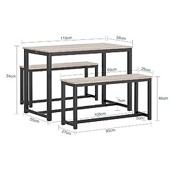 Avis SoBuy OGT25-HN Ensemble Table à Manger et 2 Bancs, Set de 3 Pièces, Ensemble de Table de Cuisine avec 2 Bancs