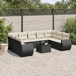 vidaXL Salon de jardin 10 pcs avec coussins noir résine tressée 