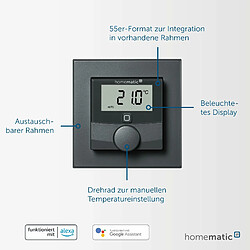 Homematic IP Smart Home 159820A0 Thermostat Mural avec capteur d'humidite, athrazit, Thermostat numerique radiateur/Chauffage au Sol, Application Alexa, Google Assistant, Mesure de la temperature, pas cher